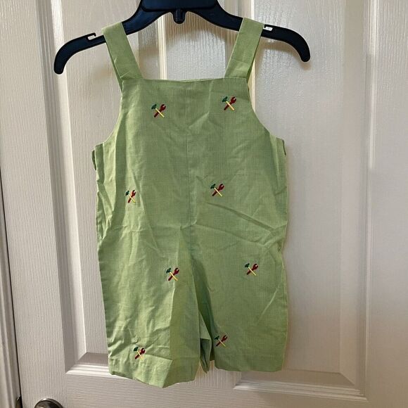 K&L Embroidered Hammer Wrench Tools Green Gingham Shortalls Romper Boys Size 3 - Picture 7 of 10